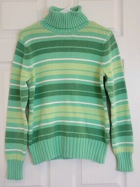 Vintage 2000s GAP Green Striped Chunky Turtleneck Sweater